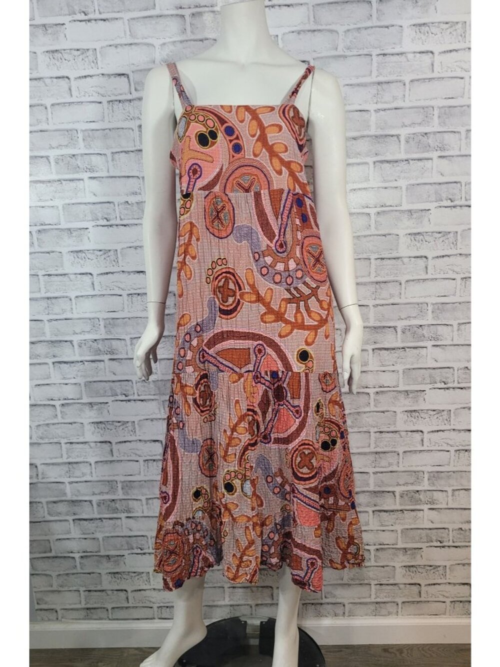 Marie Oliver Petra Midi Dress Coral Stipple Silk Linen Blend Sleeveless Medium